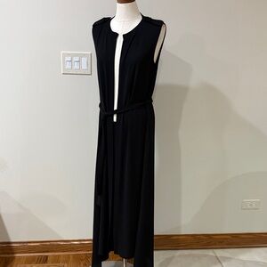 Serena Williams Sleeveless Black Maxi open belted cardigan kimono side slits M